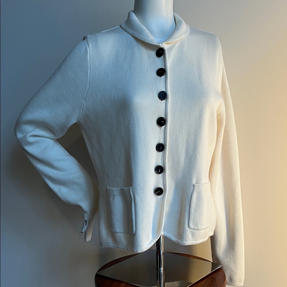 Isaac Mizrahi Cream Knit Sweater button up cardigan with decorative buttons XL